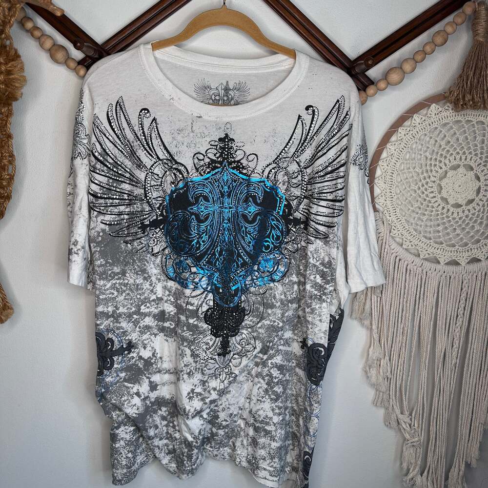 Xzavier Break the Silence Blue Goth Skull Wing Y2K T